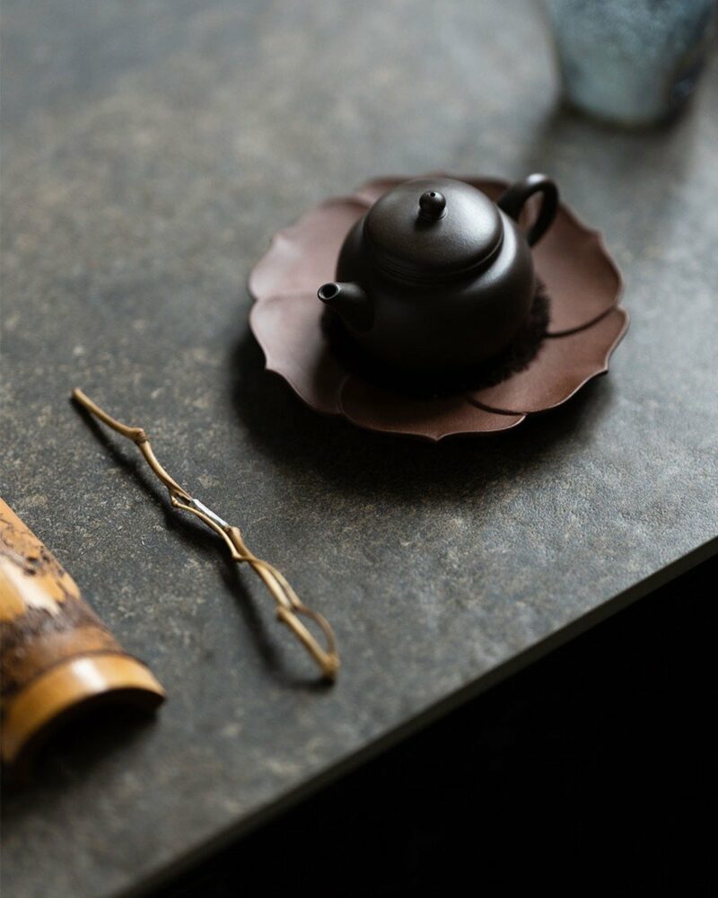Handmade Carved Aged Zini Layered Lotus Petal Tea Boat