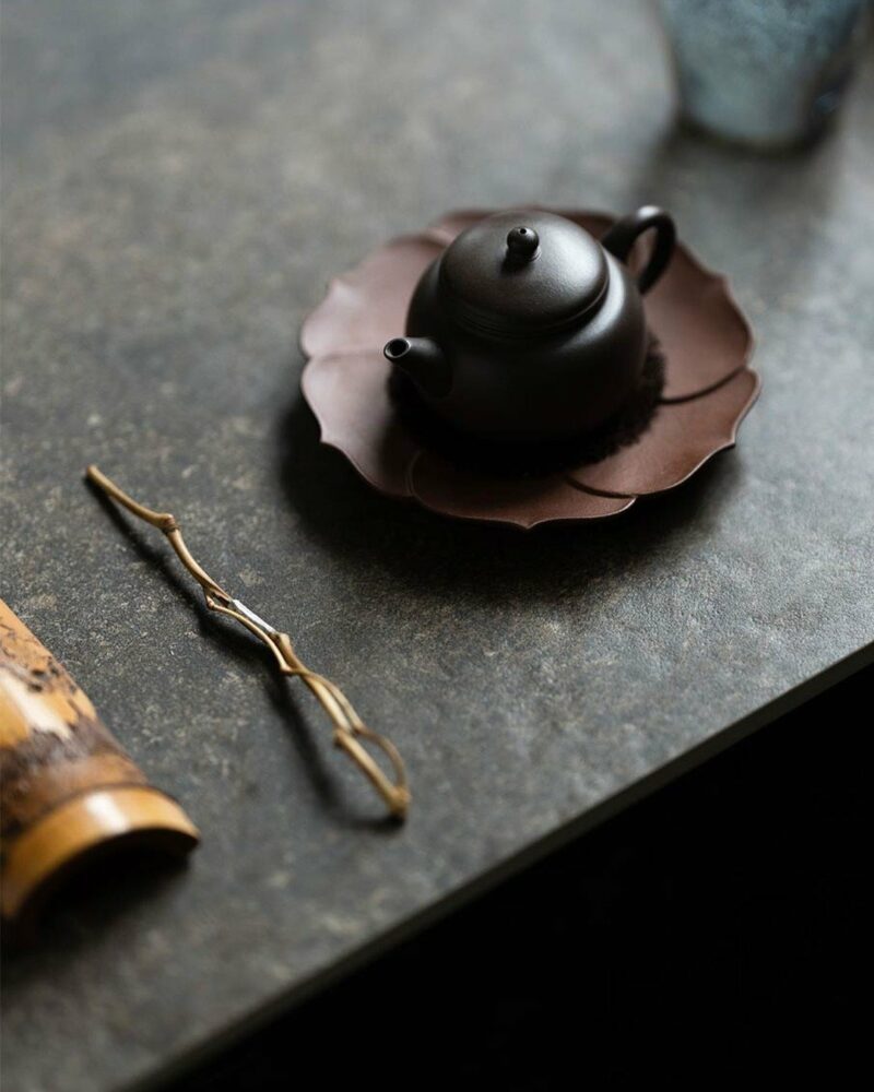 Handmade Carved Aged Zini Layered Lotus Petal Tea Boat