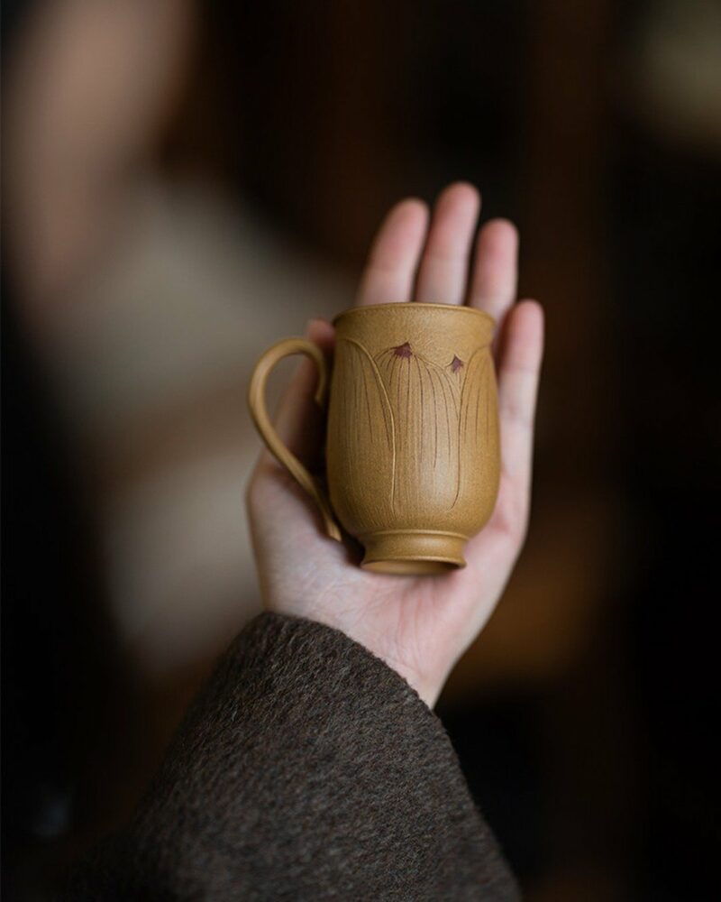 Handmade-Carved-Duanni-Lotus-Relief-100ml-Tea-Cup-With-Handle2 Handmade Carved Duanni Lotus Relief 100ml Tea Cup With Handle