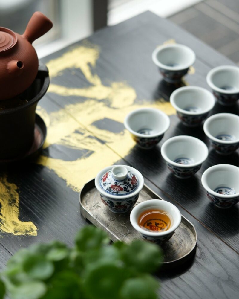 Handmade Qinghua Underglaze Red Porcelain Lingzhi 50ml Gaiwan Set
