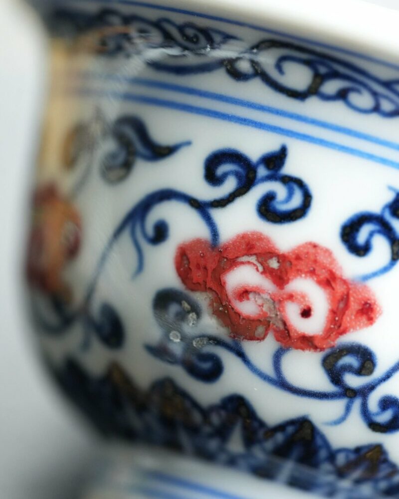Handmade Qinghua Underglaze Red Porcelain Lingzhi 50ml Gaiwan Set