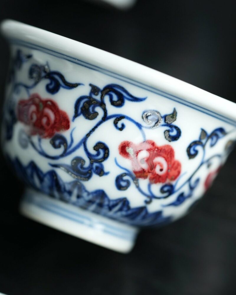 Handmade Qinghua Underglaze Red Porcelain Lingzhi 50ml Gaiwan Set