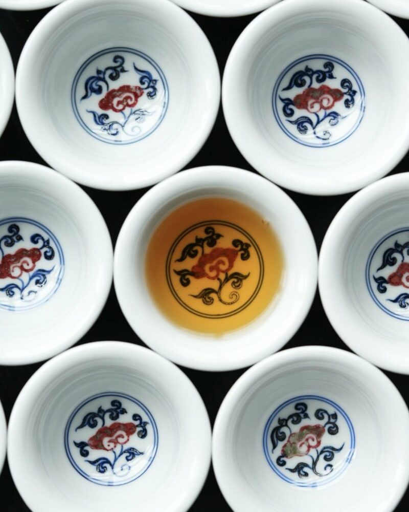 Handmade Qinghua Underglaze Red Porcelain Lingzhi 50ml Gaiwan Set