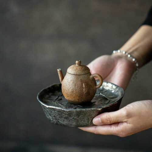Handmade Traditional Vintage Style Tin Worm-eaten Like Tea Boat With Copper Rivets