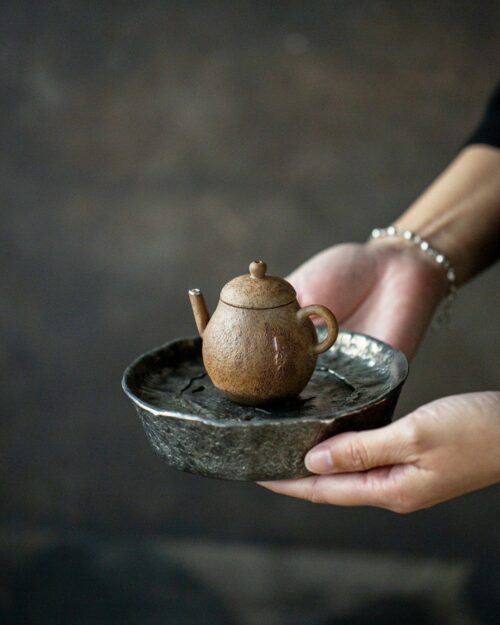Handmade Traditional Vintage Style Tin Worm-eaten Like Tea Boat With Copper Rivets