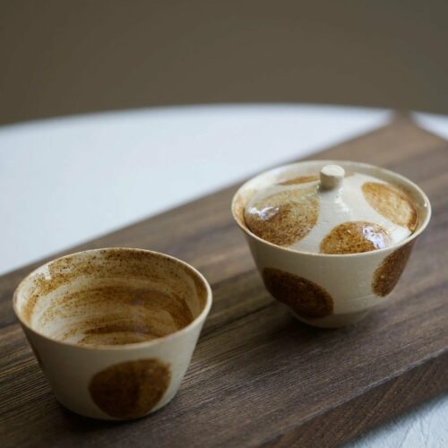 Handmade-Vintage-Style-Ceramic-Retro-polka-dot-stackable-110ml-Gaiwan-Set1 Handmade Vintage Style Ceramic Retro polka dot stackable 110ml Gaiwan Set