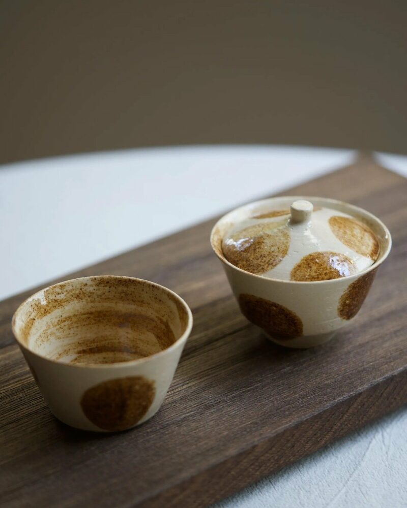 Handmade-Vintage-Style-Ceramic-Retro-polka-dot-stackable-110ml-Gaiwan-Set1 Handmade Vintage Style Ceramic Retro polka dot stackable 110ml Gaiwan Set