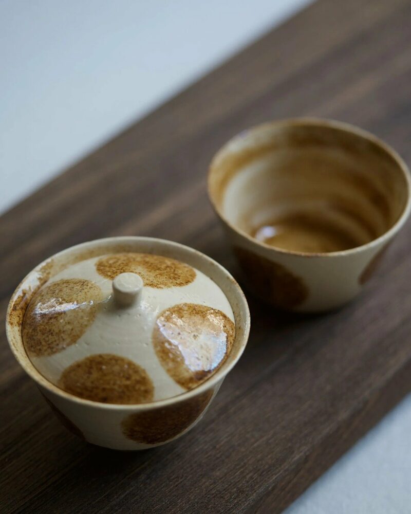 Handmade-Vintage-Style-Ceramic-Retro-polka-dot-stackable-110ml-Gaiwan-Set2 Handmade Vintage Style Ceramic Retro polka dot stackable 110ml Gaiwan Set