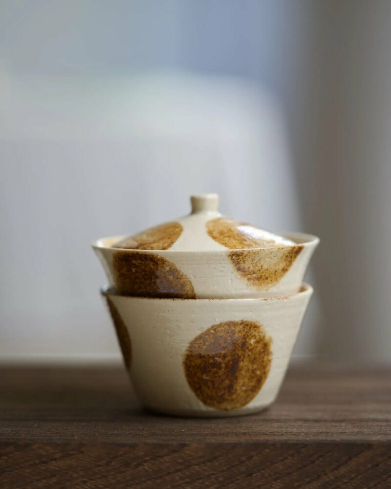 Handmade-Vintage-Style-Ceramic-Retro-polka-dot-stackable-110ml-Gaiwan-Set3 Handmade Vintage Style Ceramic Retro polka dot stackable 110ml Gaiwan Set