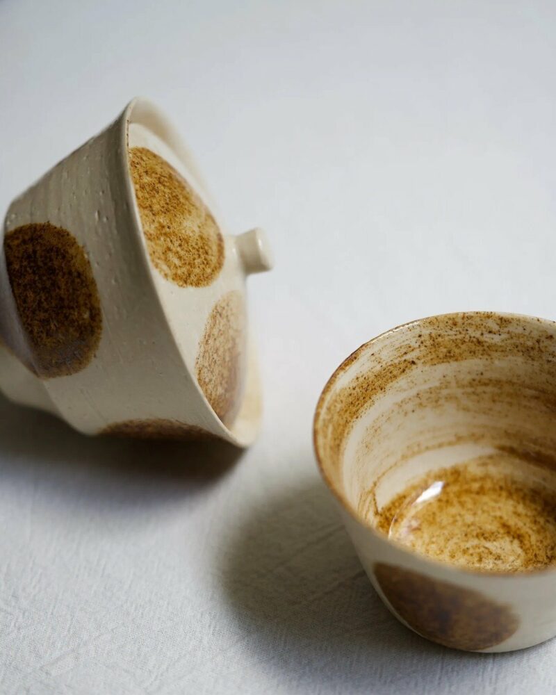 Handmade-Vintage-Style-Ceramic-Retro-polka-dot-stackable-110ml-Gaiwan-Set6 Handmade Vintage Style Ceramic Retro polka dot stackable 110ml Gaiwan Set