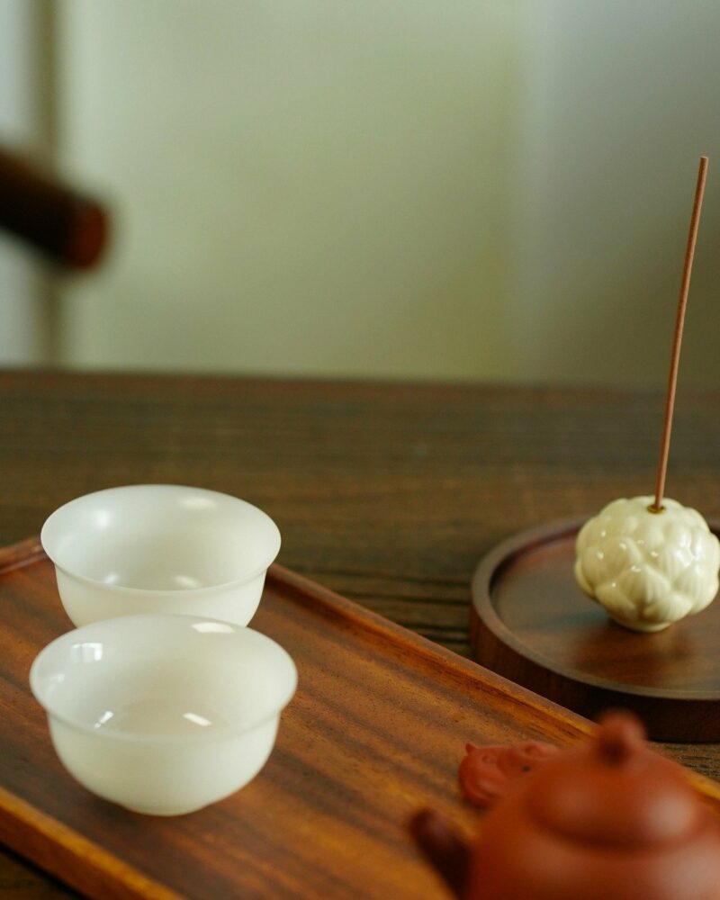 Minimalist Extra Thin Jade Porcelain Flared lip 40ml Tea Cup Set of 3