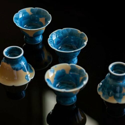 Gradient Glaze Wood-kiln Fired Ceramic Blue Crystal Flower 45ml Tea Cup