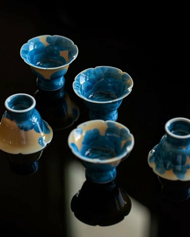 Gradient Glaze Wood-kiln Fired Ceramic Blue Crystal Flower 45ml Tea Cup