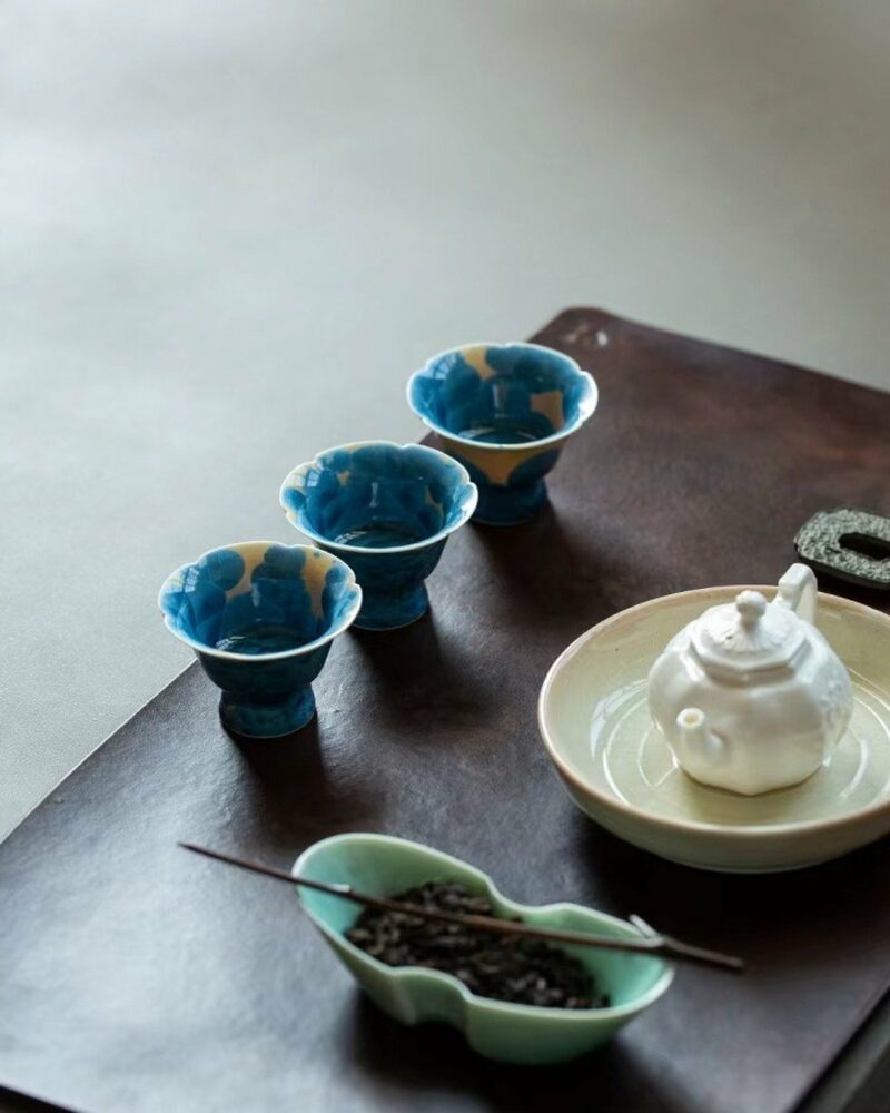 Gradient Glaze Wood-kiln Fired Ceramic Blue Crystal Flower 45ml Tea Cup