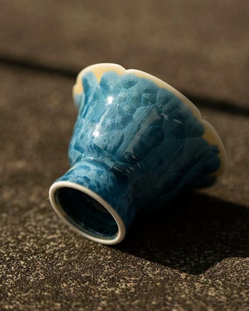 Gradient Glaze Wood-kiln Fired Ceramic Blue Crystal Flower 45ml Tea Cup