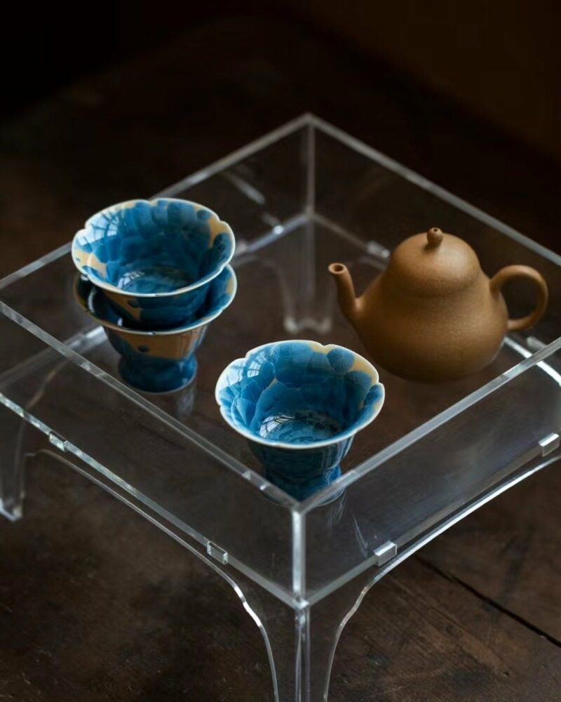 Gradient Glaze Wood-kiln Fired Ceramic Blue Crystal Flower 45ml Tea Cup