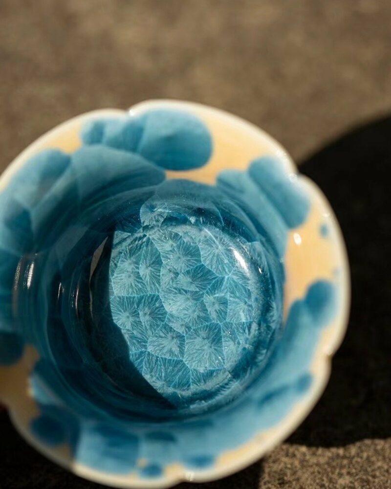 Gradient Glaze Wood-kiln Fired Ceramic Blue Crystal Flower 45ml Tea Cup