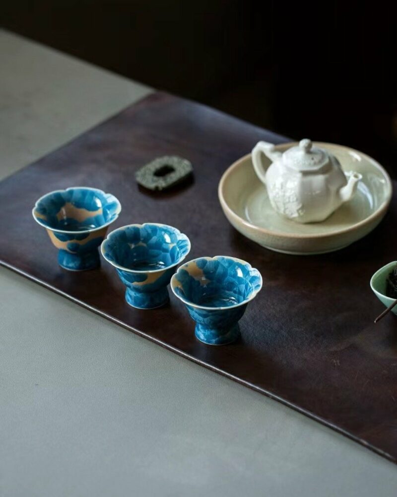 Gradient Glaze Wood-kiln Fired Ceramic Blue Crystal Flower 45ml Tea Cup