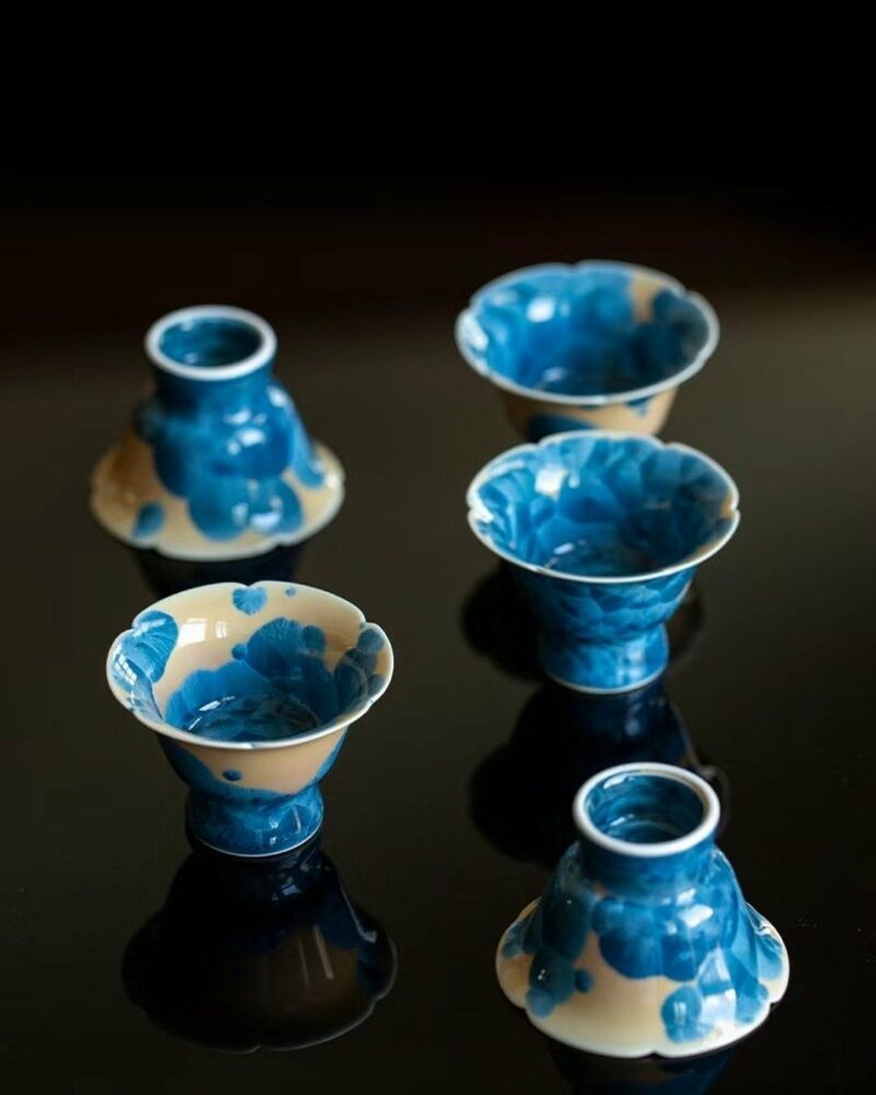 Gradient Glaze Wood-kiln Fired Ceramic Blue Crystal Flower 45ml Tea Cup