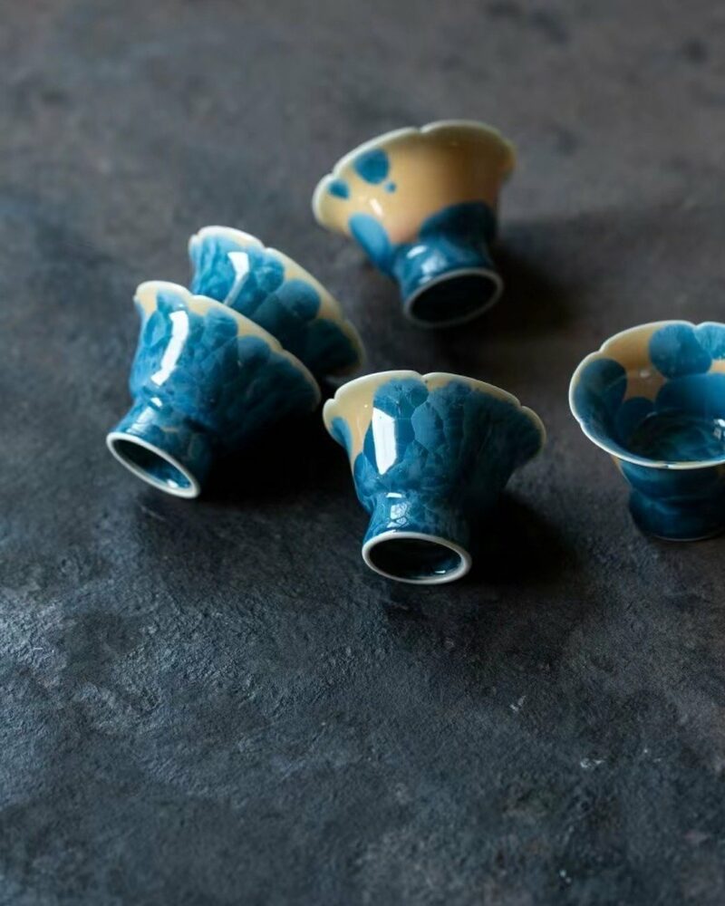 Gradient Glaze Wood-kiln Fired Ceramic Blue Crystal Flower 45ml Tea Cup