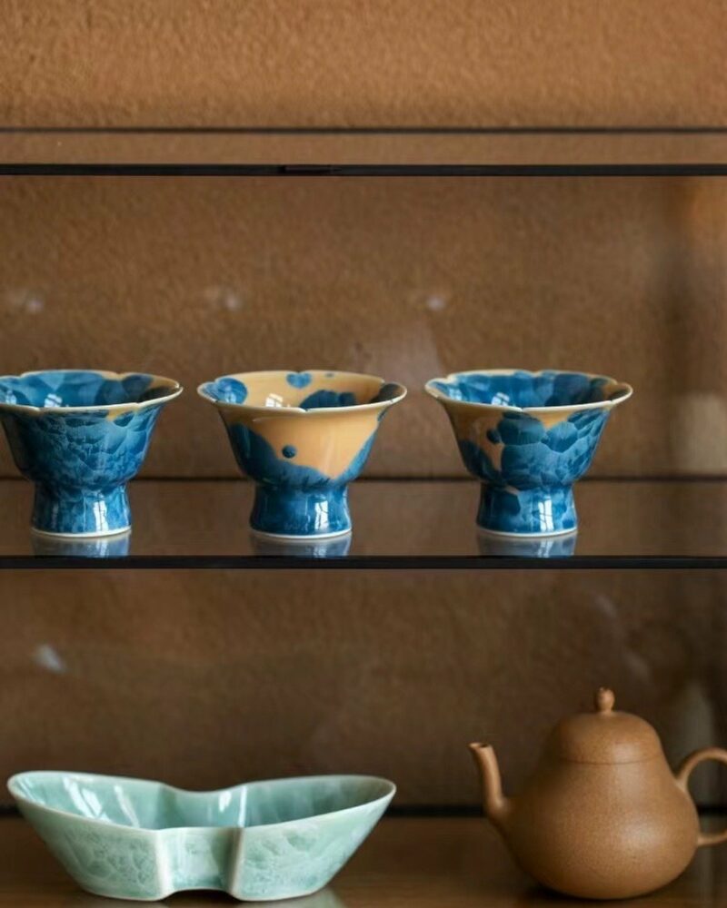 Gradient Glaze Wood-kiln Fired Ceramic Blue Crystal Flower 45ml Tea Cup