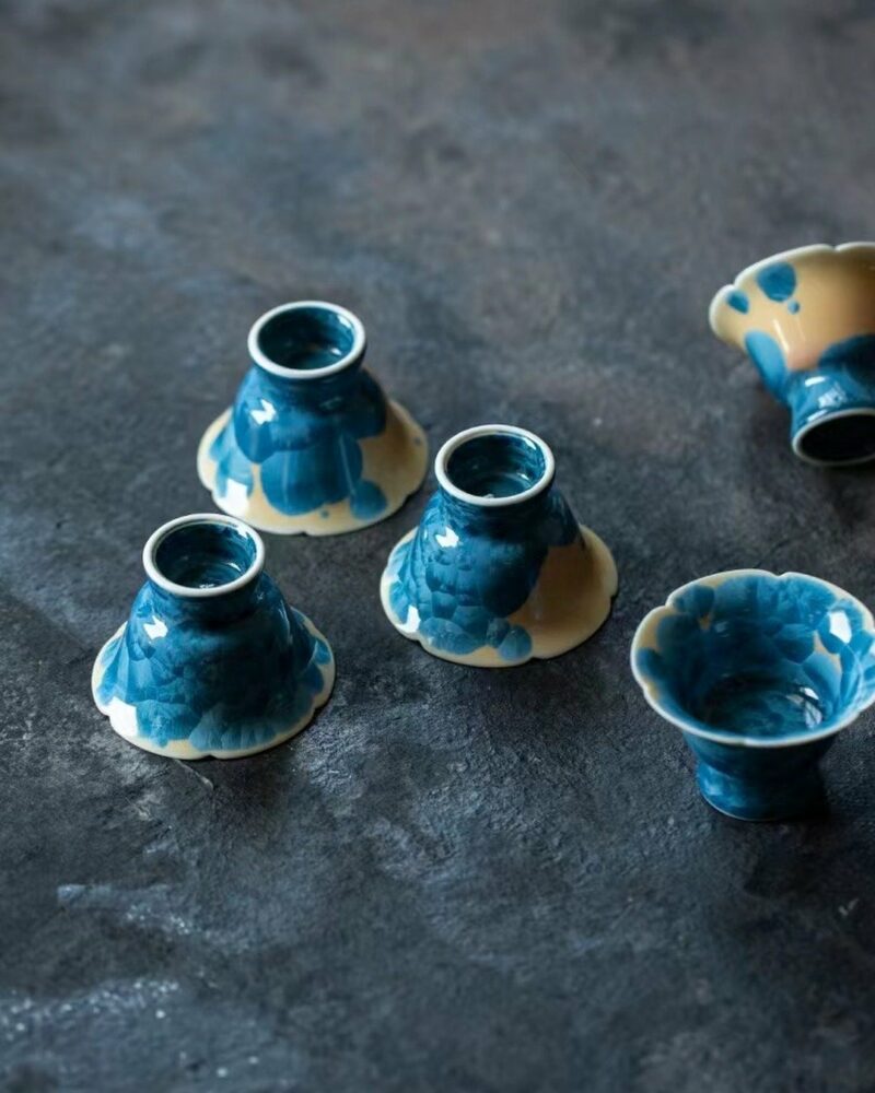 Gradient Glaze Wood-kiln Fired Ceramic Blue Crystal Flower 45ml Tea Cup