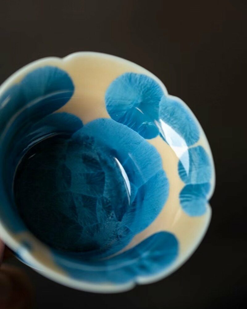 Gradient Glaze Wood-kiln Fired Ceramic Blue Crystal Flower 45ml Tea Cup