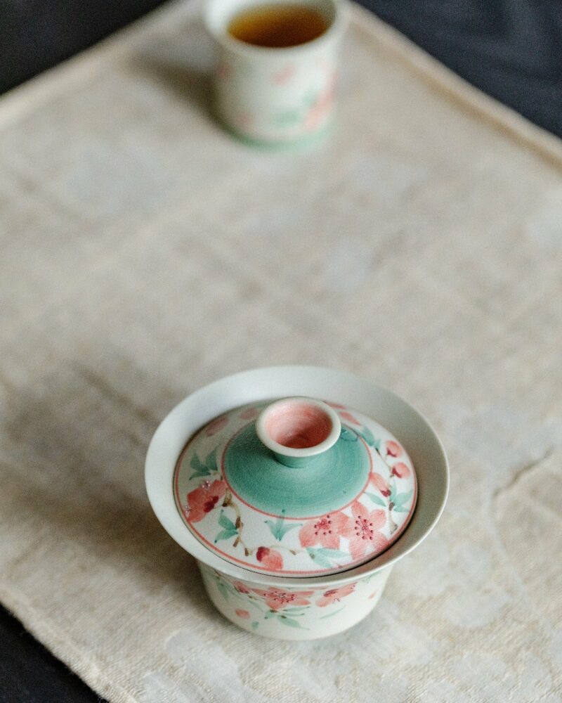 Hand-painted-Ceramic-Cat-Beneath-Falling-Cherry-Blossoms-100ml-Gaiwan4 Hand-painted Ceramic Cat Beneath Falling Cherry Blossoms 100ml Gaiwan