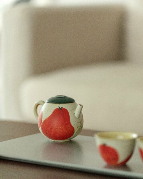 Hand-painted Ceramic Persimmon and Lucky Dragon Egg 140ml Chinese Teapot