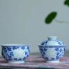 Hand-painted Qinghua Ceramic Translucent Rice Grain Intertwined Lotus 70ml Gaiwan Set