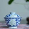 Hand-painted Qinghua Ceramic Translucent Rice Grain Intertwined Lotus 70ml Gaiwan Set