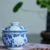 Hand-painted Qinghua Ceramic Translucent Rice Grain Intertwined Lotus 70ml Gaiwan Set