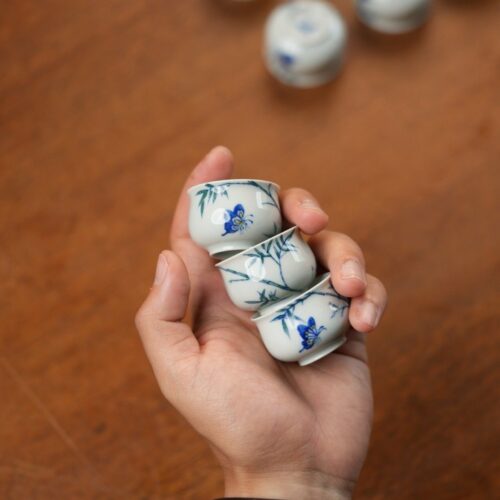 Hand-painted Qinghua Porcelain Bamboo and Butterfly 25ml Tea Cup