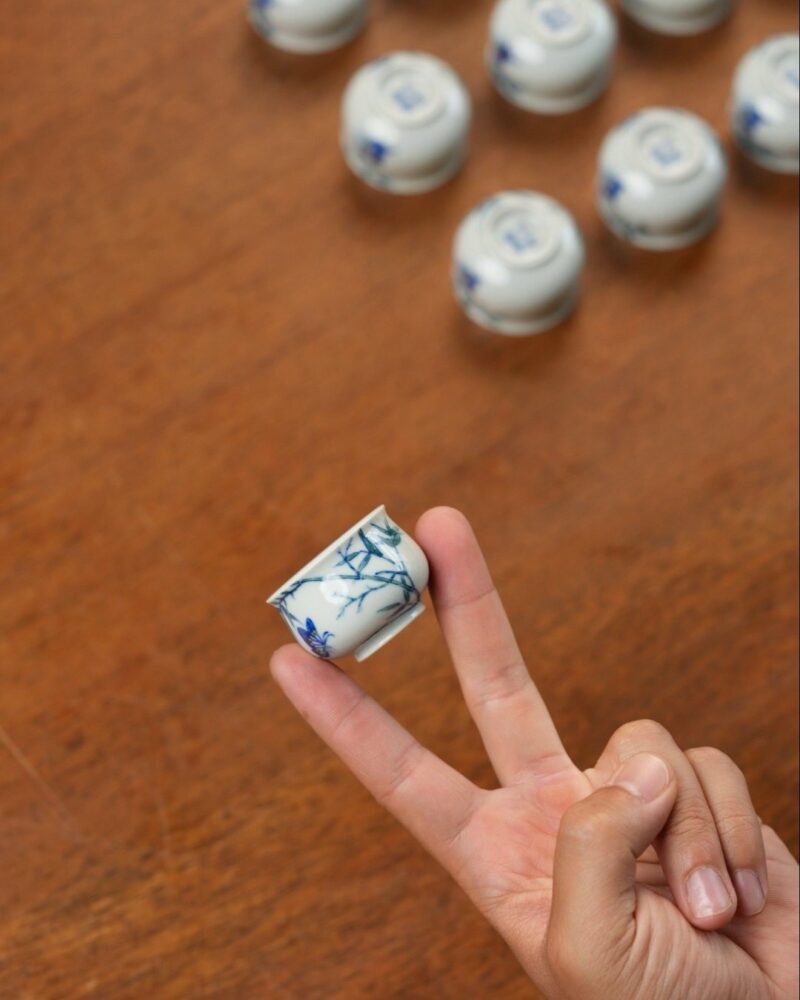 Hand-painted Qinghua Porcelain Bamboo and Butterfly 25ml Tea Cup