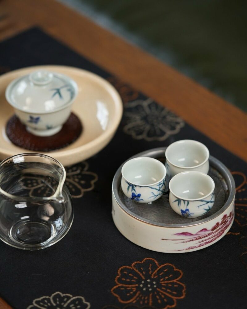 Hand-painted Qinghua Porcelain Bamboo and Butterfly 25ml Tea Cup