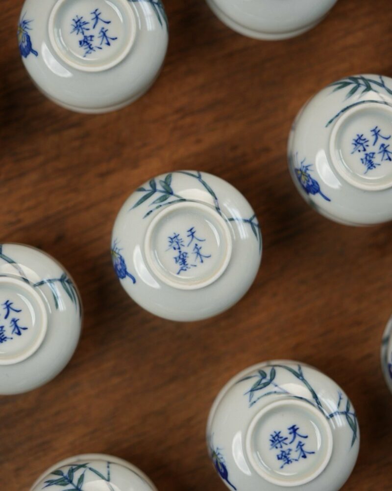 Hand-painted Qinghua Porcelain Bamboo and Butterfly 25ml Tea Cup