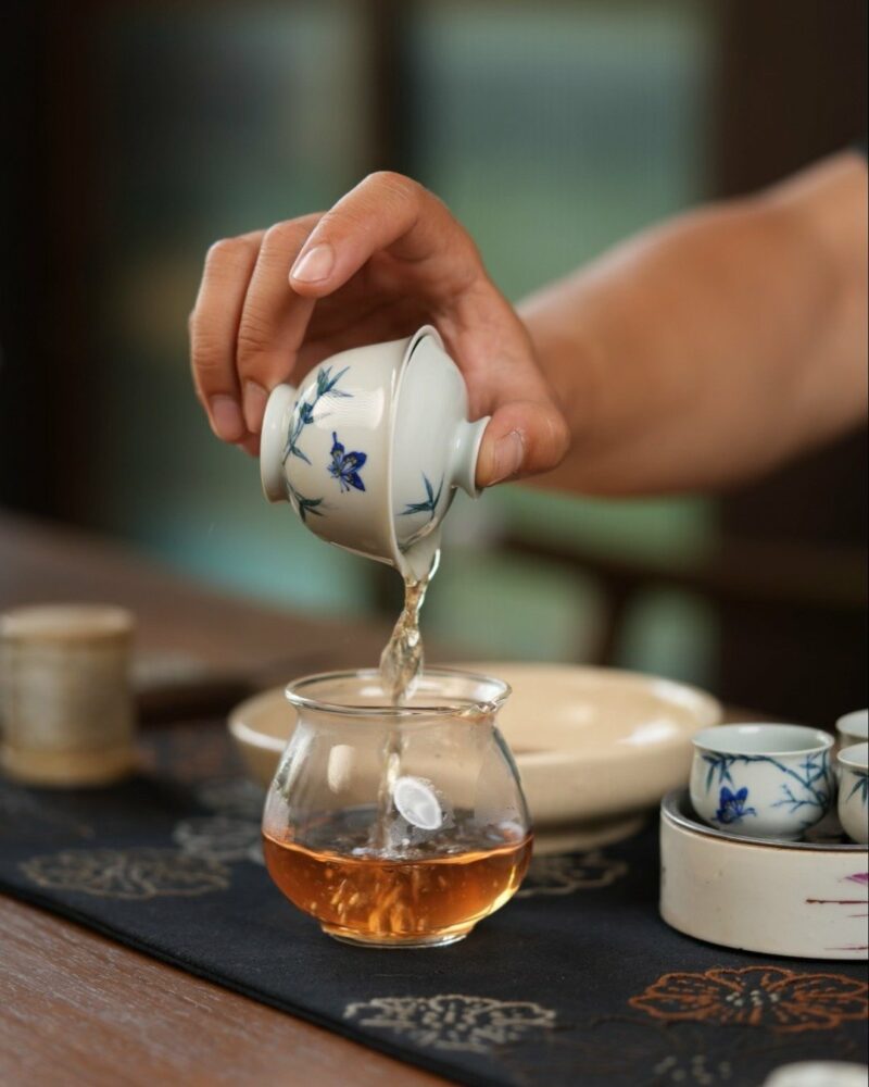 Hand-painted Qinghua Porcelain Bamboo and Butterfly 25ml Tea Cup