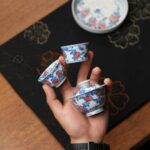 Hand-painted Underglaze Red Ceramic Blue and White Pumpkin Vines 75ml Gaiwan Set