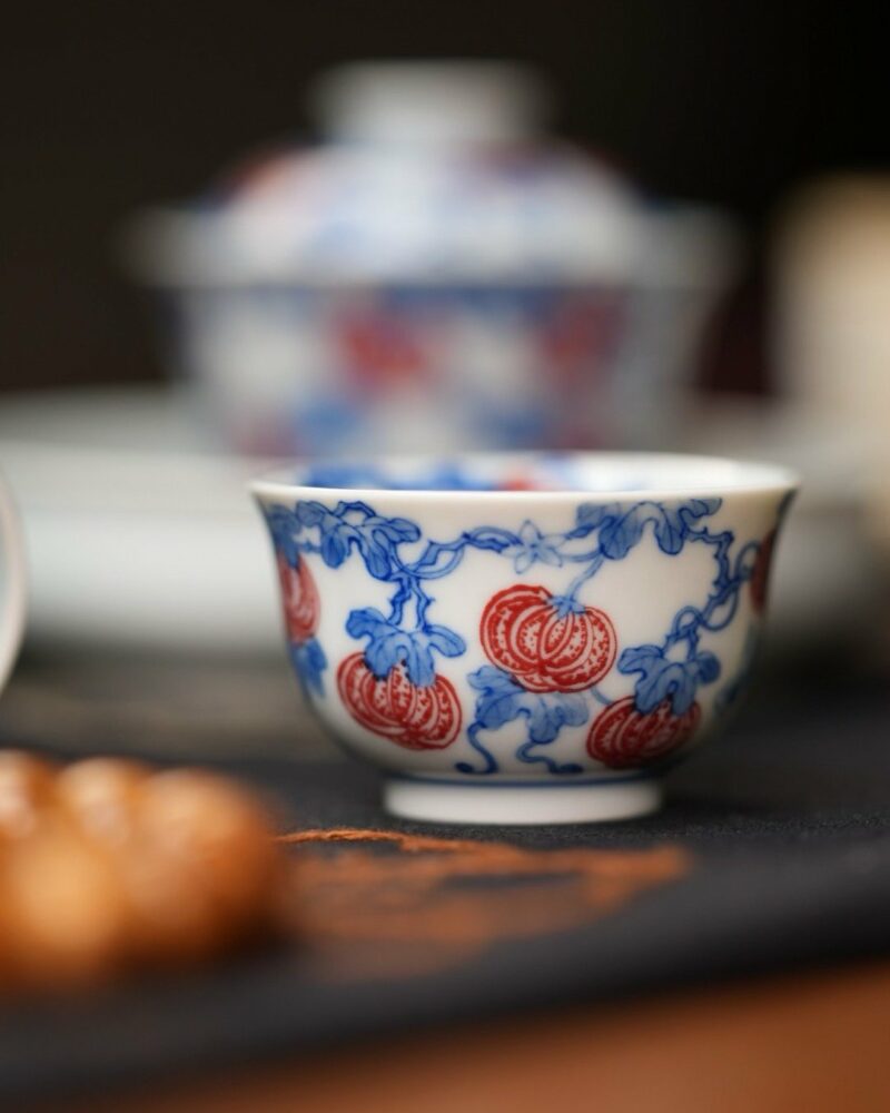 Hand-painted-Underglaze-Red-Ceramic-Blue-and-White-Pumpkin-Vines-75ml-Gaiwan-Set2 Hand-painted Underglaze Red Ceramic Blue and White Pumpkin Vines 75ml Gaiwan Set