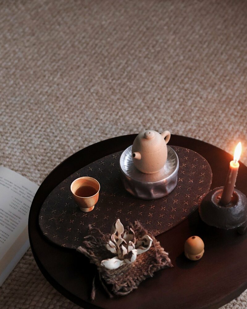 Handmade-Chinese-Style-Vintage-Style-Xiangyunsha-Silk-Dark-Brown-Cross-Stitch-Pattern-Tea-Mat2 Handmade Chinese Style Vintage Style Xiangyunsha Silk Dark Brown Cross-Stitch Pattern Tea Mat