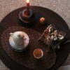 Handmade-Chinese-Style-Vintage-Style-Xiangyunsha-Silk-Dark-Brown-Cross-Stitch-Pattern-Tea-Mat3 Handmade Chinese Style Vintage Style Xiangyunsha Silk Dark Brown Cross-Stitch Pattern Tea Mat