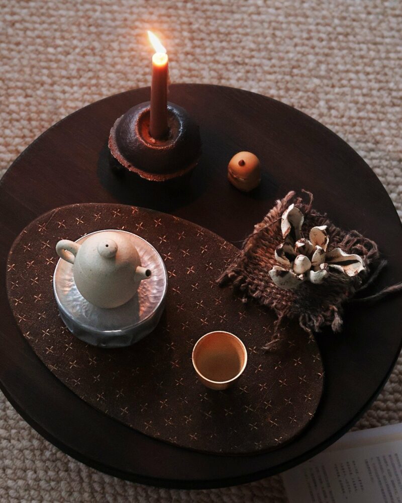 Handmade-Chinese-Style-Vintage-Style-Xiangyunsha-Silk-Dark-Brown-Cross-Stitch-Pattern-Tea-Mat3 Handmade Chinese Style Vintage Style Xiangyunsha Silk Dark Brown Cross-Stitch Pattern Tea Mat