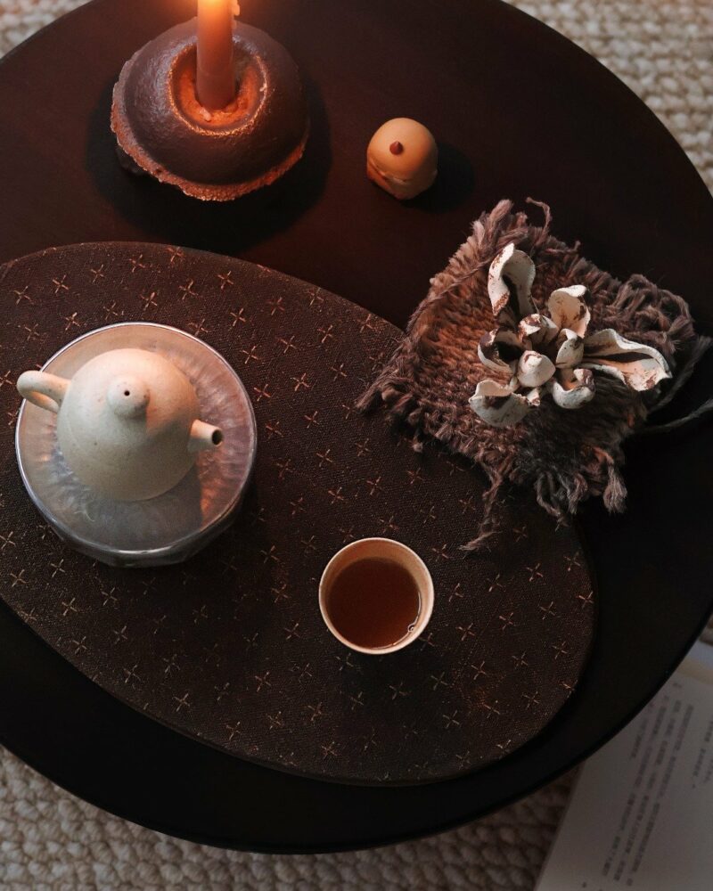 Handmade-Chinese-Style-Vintage-Style-Xiangyunsha-Silk-Dark-Brown-Cross-Stitch-Pattern-Tea-Mat8 Handmade Chinese Style Vintage Style Xiangyunsha Silk Dark Brown Cross-Stitch Pattern Tea Mat