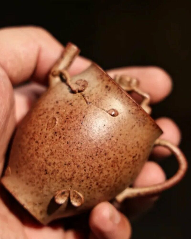 Tetera de Yixing «Duanni» de 90 cc, totalmente hecha a mano y cocida a leña, con relieve de ramas «Duanni»