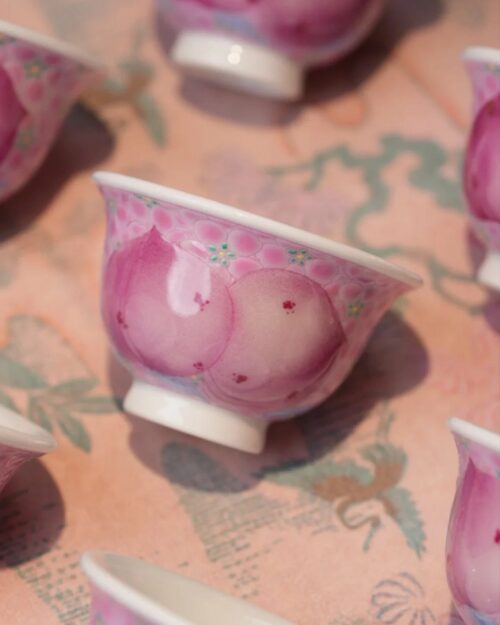 Hand-painted Chinese Style Porcelain Ruby-Red Famille Rose Longevity Peaches 50cc Host Cup