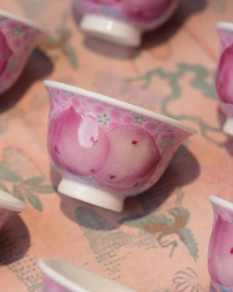 Hand-painted Chinese Style Porcelain Ruby-Red Famille Rose Longevity Peaches 50cc Host Cup