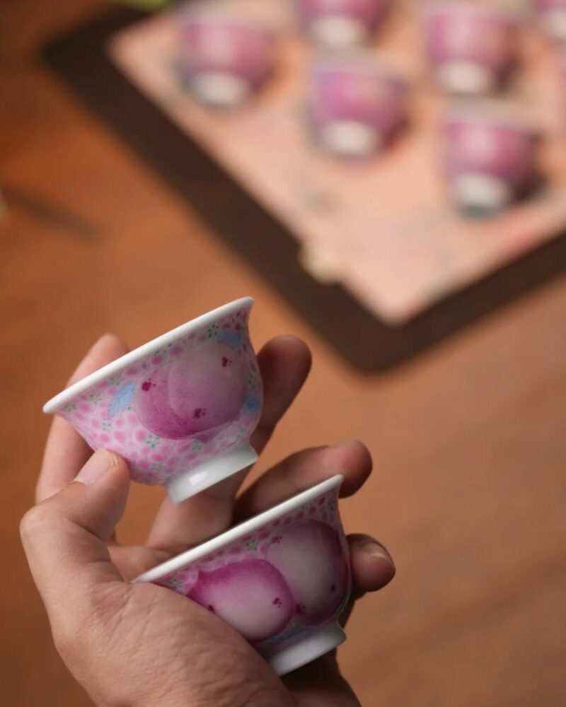 Hand-painted Chinese Style Porcelain Ruby-Red Famille Rose Longevity Peaches 50cc Host Cup