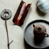 Handmade Chinese Style Tin Copper Key-Fret and Interlaced-Vine Motifs Tea Boat