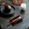 Handmade Chinese Style Tin Copper Key-Fret and Interlaced-Vine Motifs Tea Boat