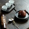 Handmade Chinese Style Tin Copper Key-Fret and Interlaced-Vine Motifs Tea Boat